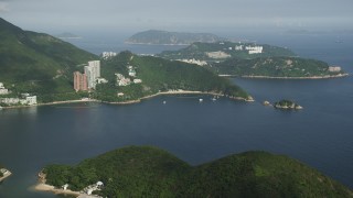SS01_0053 - 5K stock footage aerial video approach Repulse Bay and waterfront apartment buildings on Hong Kong Island, China