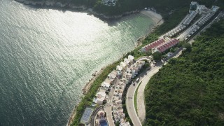 SS01_0071 - 5K stock footage video fly over waterfront condos and Turtle Cove on Hong Kong Island, China
