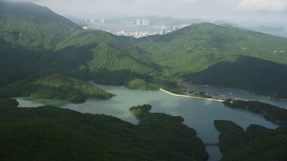 SS01_0073 - 5K stock footage aerial video of Tai Tam Reservoir on Hong Kong Island, China