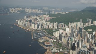 SS01_0086 - 5K stock footage aerial video of waterfront skyscrapers on Hong Kong Island in China