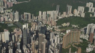 SS01_0098 - 5K stock footage aerial video flyby tall skyscrapers on Hong Kong Island, China