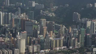 SS01_0105 - 5K stock footage aerial video flyby group of skyscrapers on Hong Kong Island, China