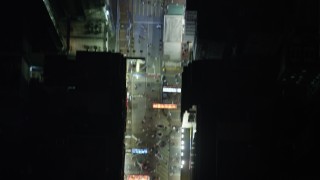 SS01_0214 - 5K stock footage aerial video bird's eye of a pedestrians only street at night in Kowloon, Hong Kong, China