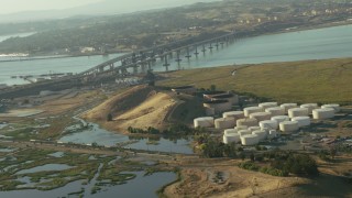 TS01_148 - 1080 stock footage aerial video of refinery near the Benicia-Martinez Bridge in Benicia, California