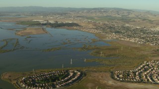 TS01_162 - 1080 stock footage aerial video of waterfront homes by the Napa Sonoma Marsh in Vallejo, California
