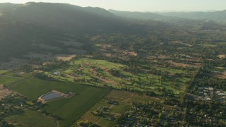 TS01_178 - 1080 stock footage aerial video of farm fields, neighborhoods and golf course in Sonoma, California