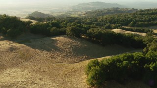 TS01_186 - 1080 stock footage aerial video of fly over trees atop a mountain, reveal a rural home in Sonoma Mountains, California