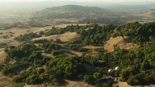 TS01_188 - 1080 stock footage aerial video of rural homes and hills, Sonoma County, California