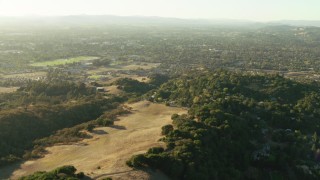 TS01_198 - 1080 stock footage aerial video of a view of suburban neighborhoods seen from hilltop homes in Santa Rosa, California