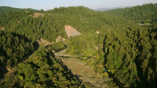 TS01_218 - 1080 stock footage aerial video follow Russian River to reveal a vineyard in Guerneville, California