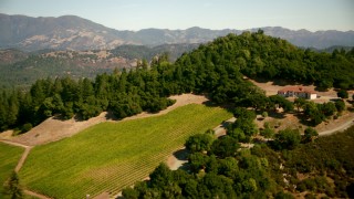 TS01_231 - 1080 stock footage aerial video fly over vineyard and home toward hills in Santa Rosa, California