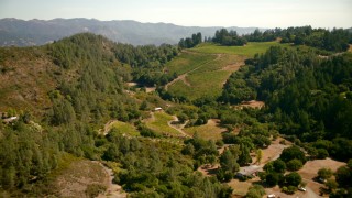 TS01_232 - 1080 stock footage aerial video of flying over rural homes to approach vineyard in Santa Rosa, California