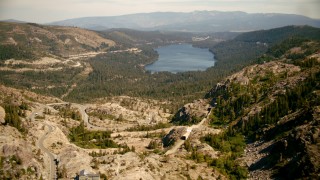 TS01_302 - 1080 stock footage aerial video of flying over Donner Pass toward Donner Lake, California