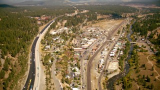 TS01_304 - 1080 stock footage aerial video of flying by Interstate 80 and the town of Truckee, California