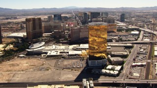 TS02_40 - 1080 stock footage aerial video of flying by Trump Hotel toward more Las Vegas Strip hotels, Nevada