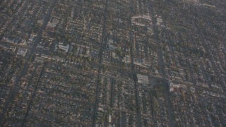 WA002_003 - 4K stock footage aerial video of a bird's eye view of suburban neighborhoods in Canoga Park, California