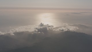 WA003_010 - 4K stock footage aerial video of a view of the Pacific Ocean and coastline from the Santa Monica Mountains, California