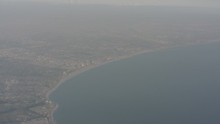 WA003_014 - 4K stock footage aerial video of approaching Santa Monica and the beach on the coast of California