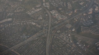 WA003_018 - 4K stock footage aerial video of a bird's eye view of the I-405 and Highway 90 interchange in Culver City, California