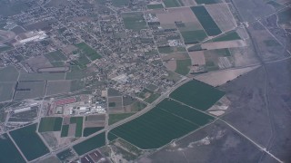 WA007_033 - 4K stock footage aerial video flyby farm fields around San Jacinto, California