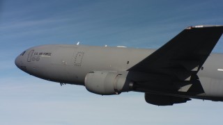 WAAF03_C010_0118QW - 4K stock footage aerial video of a McDonnell Douglas KC-10 and blue skies in Northern California