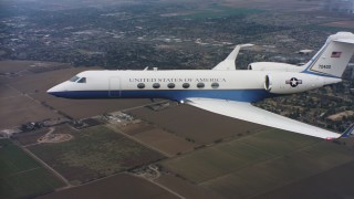 WAAF08_C057_0120EN - 4K stock footage aerial video of a Gulfstream C-37A, with a view of rural areas in Northern California