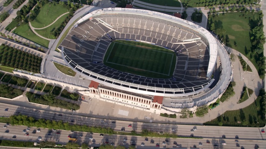 Aerial view of Bears and Eagles Riverfront Stadium located in