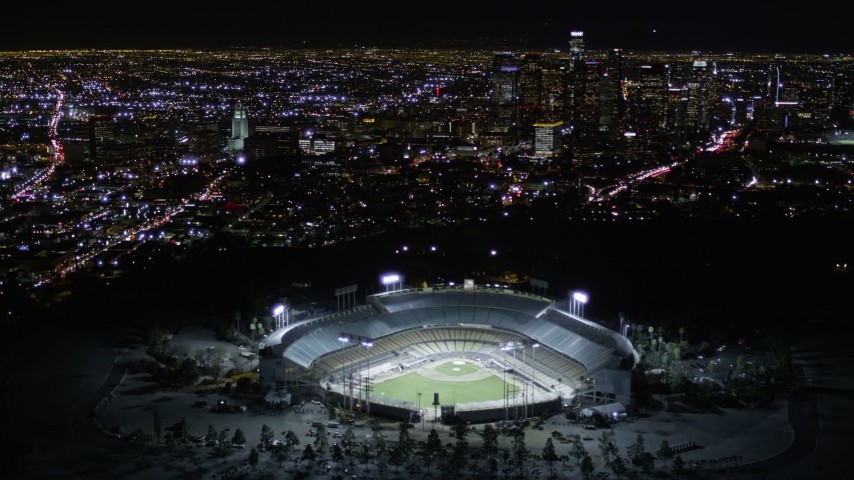 Dodgers Sport Stadium Night Illumination Scenic Los Angeles Downtown June  Stock Video Footage by ©Pro_Studio #576700758