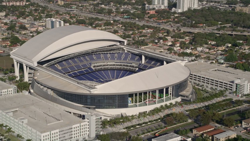 Aerial shot of Marlins Park Stadium roof, Stock Video