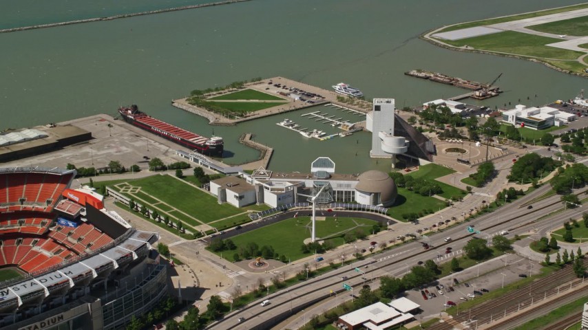 aerial view above Cleveland Browns Stadium Ohio, Aerial Archives